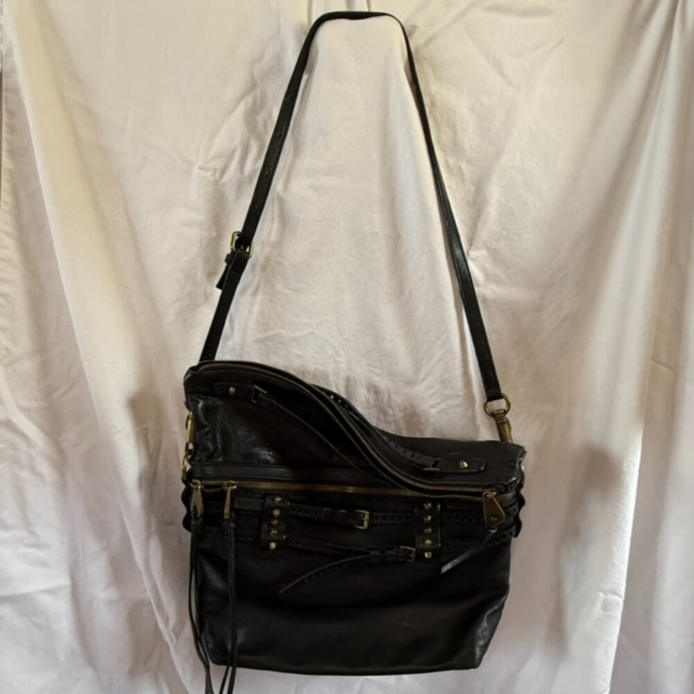 Joelle Hawkens Victory Folder Large Black Leather Satchel